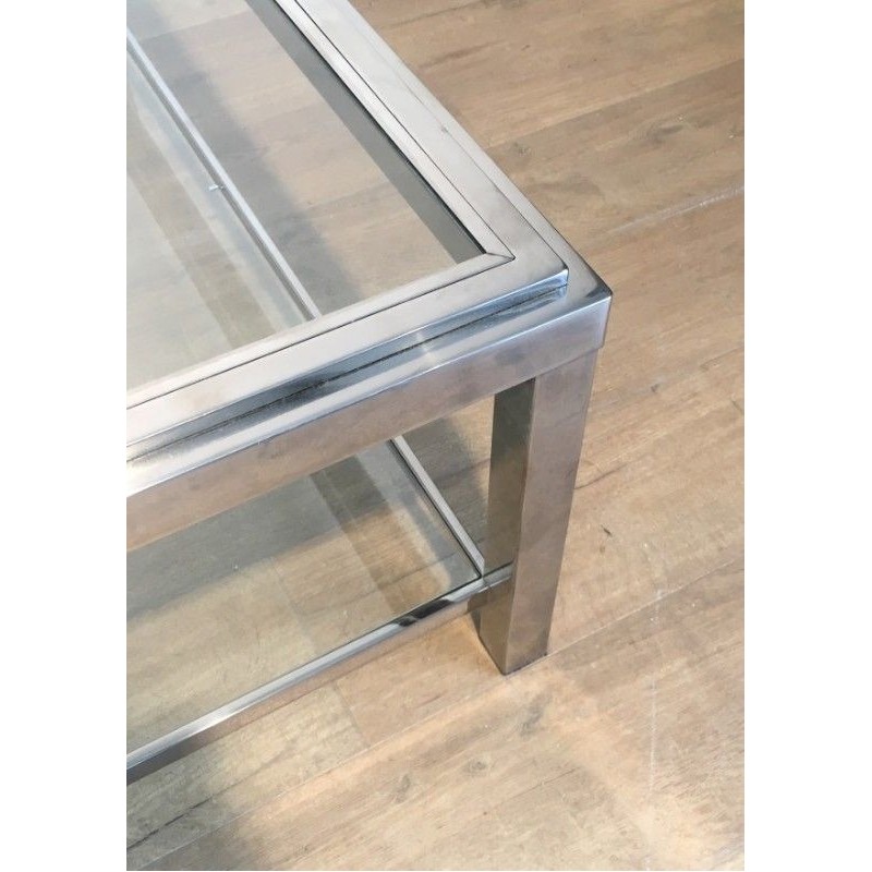 Large Square Chrome Coffee Table, French Work, Circa 1970