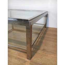 Large Square Chrome Coffee Table, French Work, Circa 1970