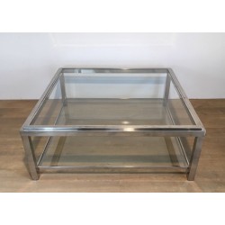 Large Square Chrome Coffee Table, French Work, Circa 1970