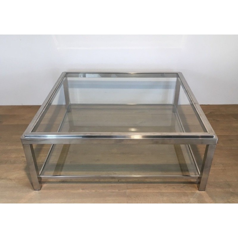 Large Square Chrome Coffee Table, French Work, Circa 1970
