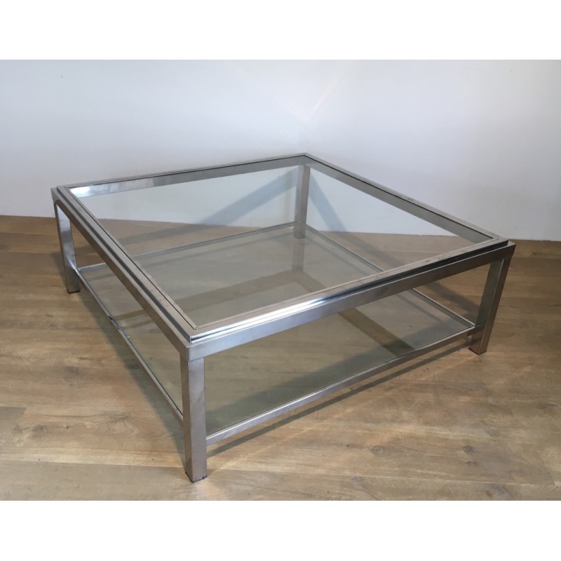 Large Square Chrome Coffee Table, French Work, Circa 1970