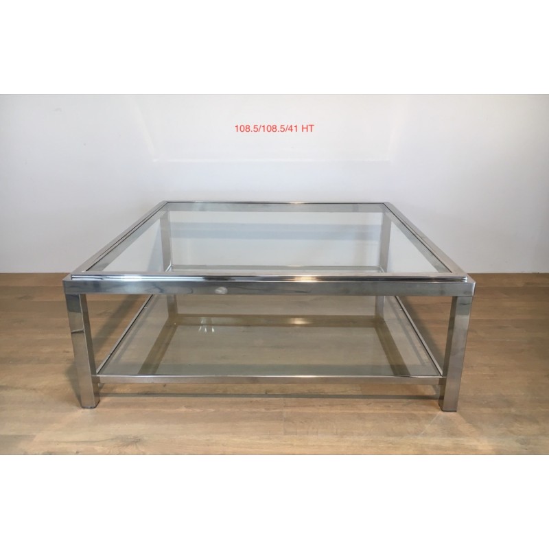 Large Square Chrome Coffee Table, French Work, Circa 1970