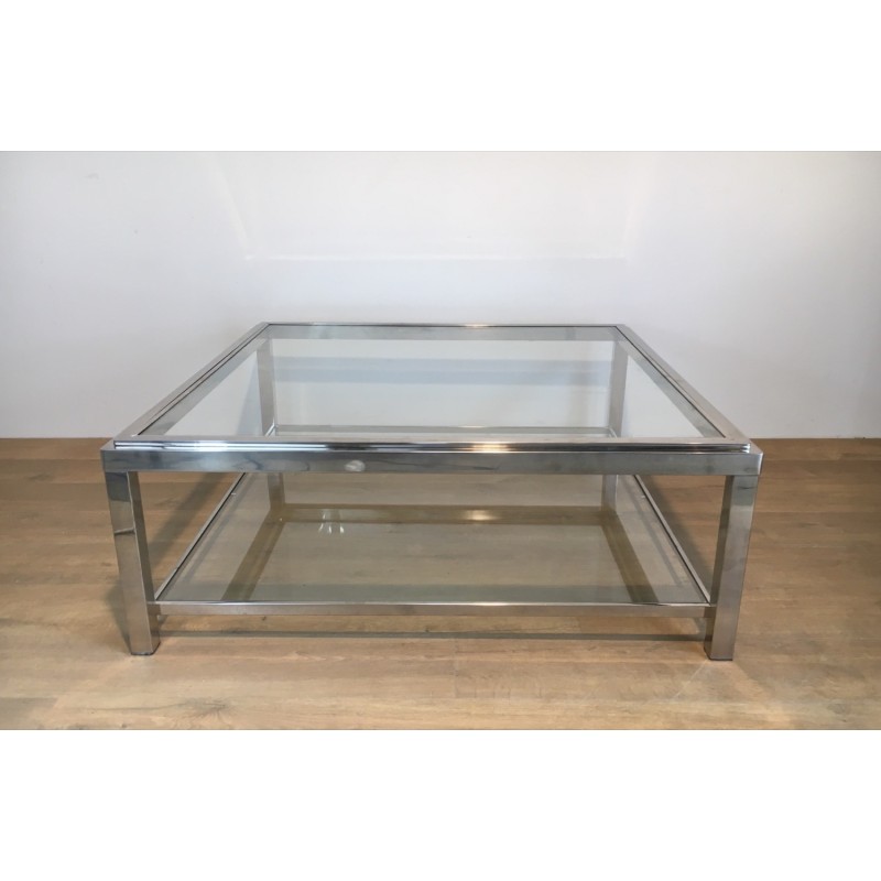 Large Square Chrome Coffee Table, French Work, Circa 1970
