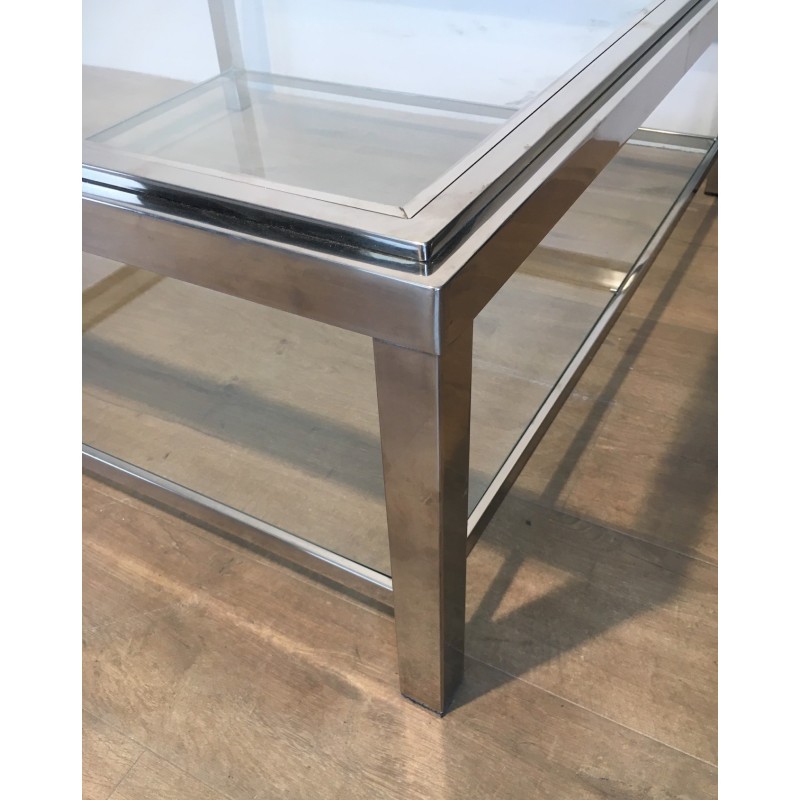 Large Square Chrome Coffee Table, French Work, Circa 1970