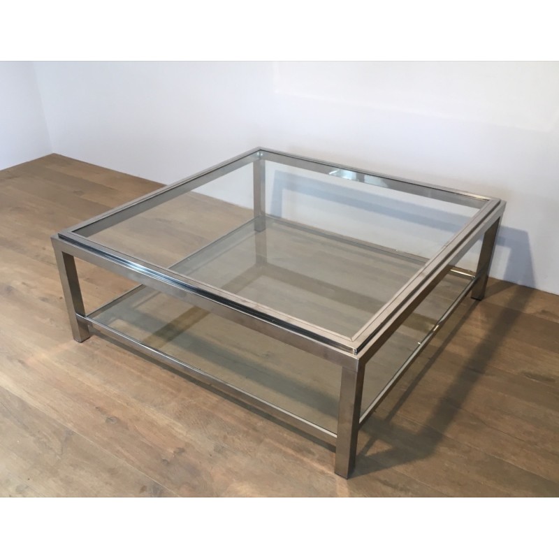 Large Square Chrome Coffee Table, French Work, Circa 1970