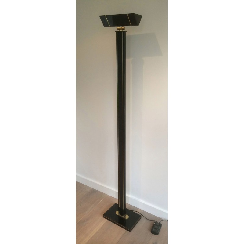 Black lacquered and brass floor lamp