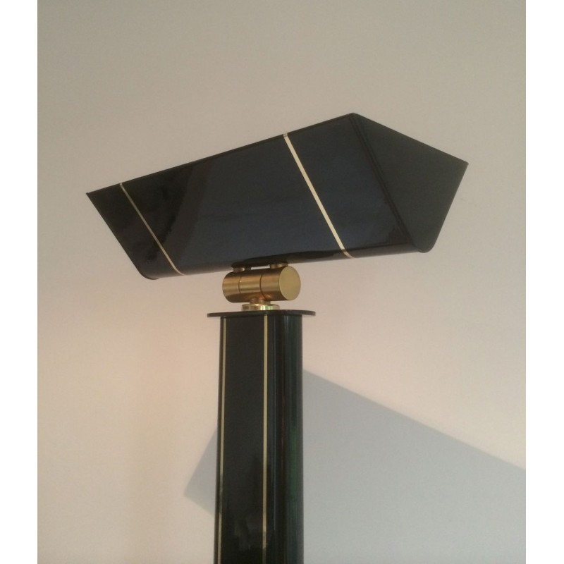Black lacquered and brass floor lamp