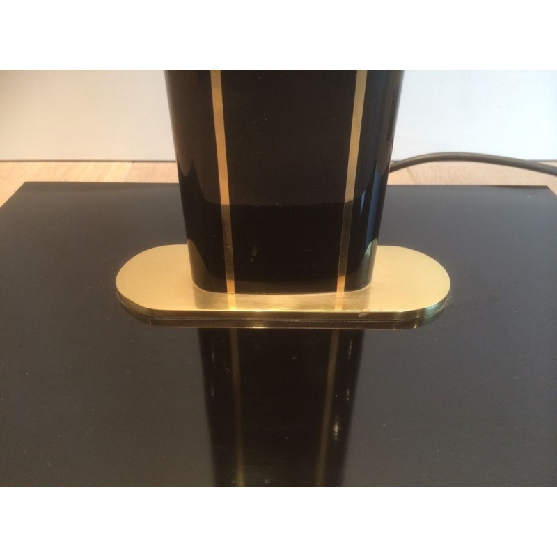 Black lacquered and brass floor lamp