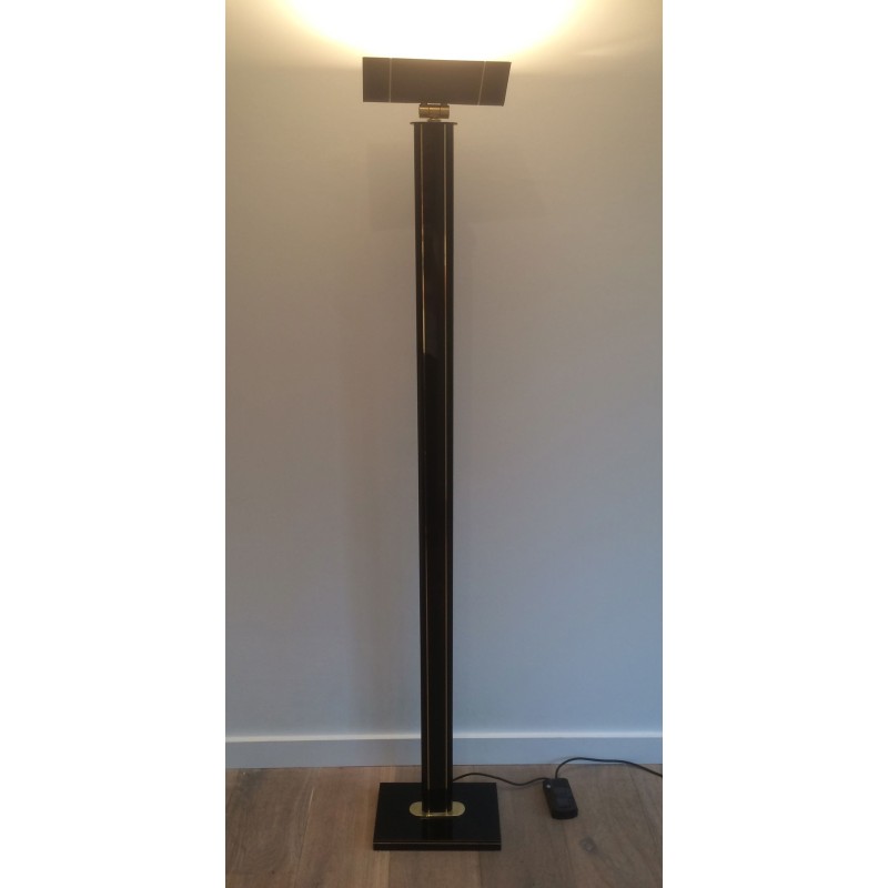 Black lacquered and brass floor lamp