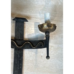 Pair of Wrought Iron Wall Lights with Coat of Arms and 2 Light Arms in the Gothic Style