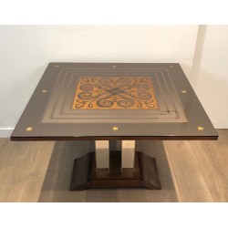 Art Deco Table Made of Eglomized Mirror Top in the Style of Jules Leleu and Max Ingrand