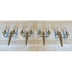 Set of Four Louis XVI Style Bronze Wall Sconces, French Work, circa 1940