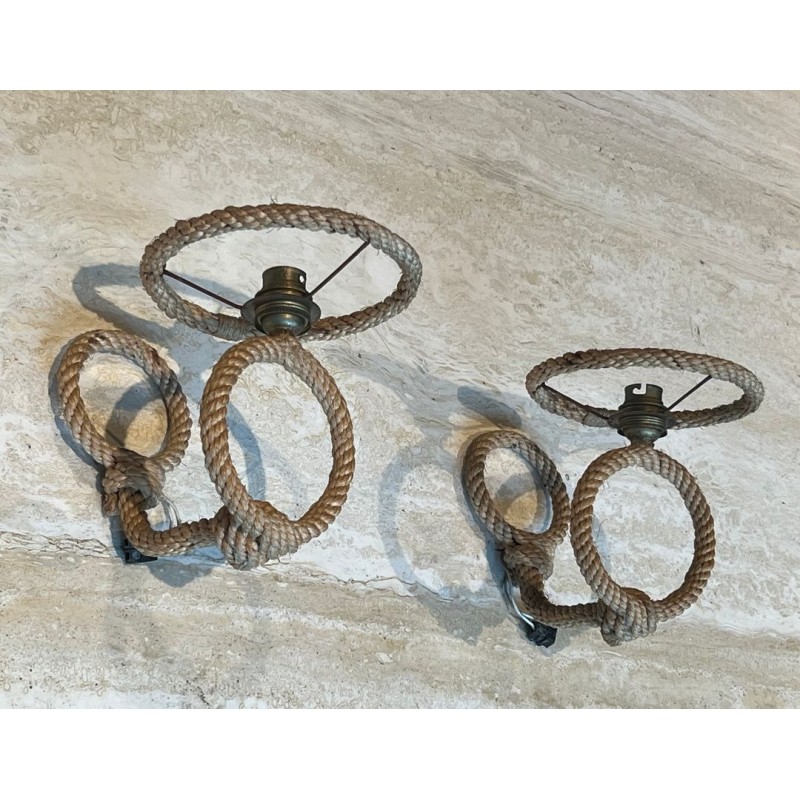 Pair of Rope Wall Sconces by Audoux & Minet, French Work, circa 1950