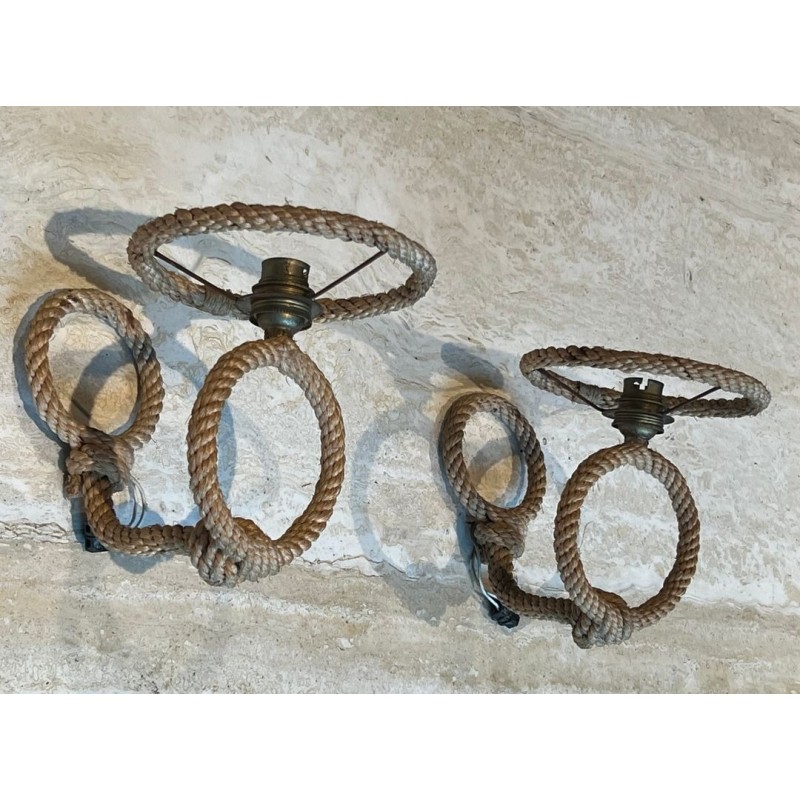 Pair of Rope Wall Sconces by Audoux & Minet, French Work, circa 1950