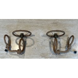 Pair of Rope Wall Sconces by Audoux & Minet, French Work, circa 1950