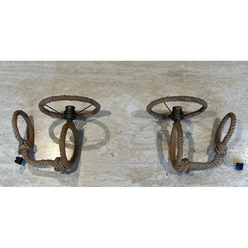 Pair of Rope Wall Sconces by Audoux & Minet, French Work, circa 1950