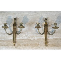 Pair of Louis XVI Style Bronze Wall Lights, French Work, circa 1900