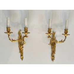 Pair of Louis XV Style Gilt Bronze Wall Sconces, French Work, circa 1940