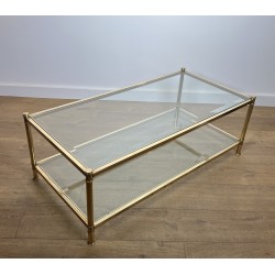 Two-Tier Brass and Glass Coffee Table by Roche Bobois, French Work, circa 1970
