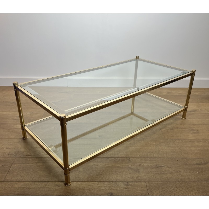 Two-Tier Brass and Glass Coffee Table by Roche Bobois, French Work, circa 1970