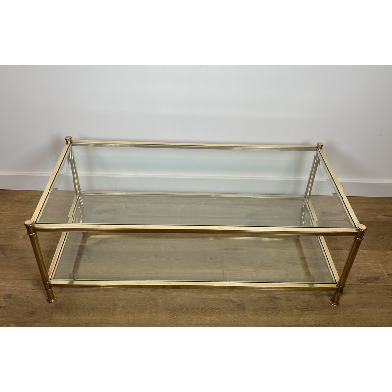 Two-Tier Brass and Glass Coffee Table by Roche Bobois, French Work, circa 1970