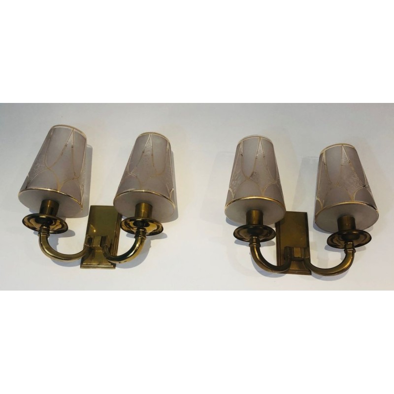 Pair of Art Deco Brass Wall Lights in the Style of Perzel.
