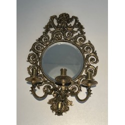 Large Pair of Louis the 14th Bronze and Mirror Wall Lights