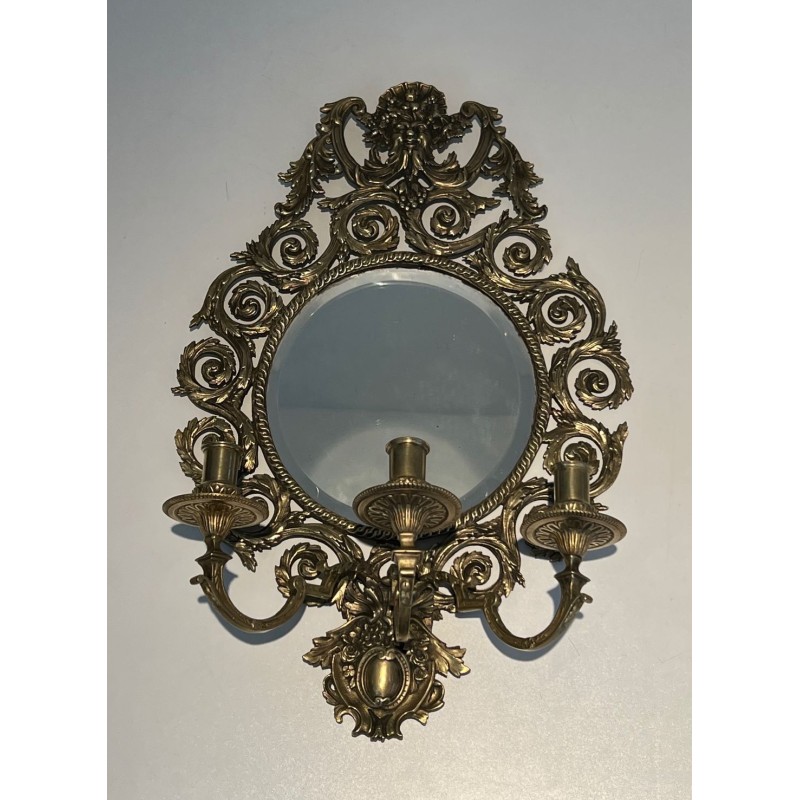 Large Pair of Louis the 14th Bronze and Mirror Wall Lights