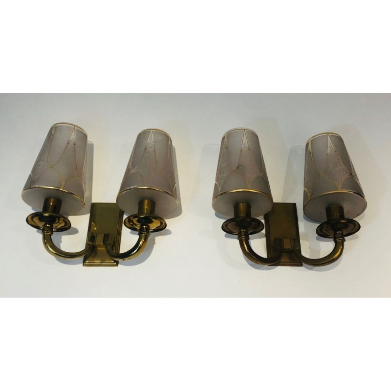 Pair of Art Deco Brass Wall Lights in the Style of Perzel.