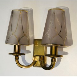 Pair of Art Deco Brass Wall Lights in the Style of Perzel.