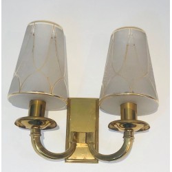 Pair of Art Deco Brass Wall Lights in the Style of Perzel.