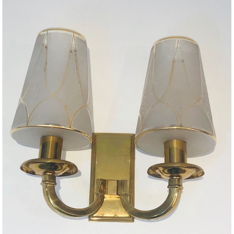 Pair of Art Deco Brass Wall Lights in the Style of Perzel.