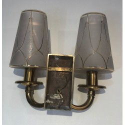 Pair of Art Deco Brass Wall Lights in the Style of Perzel.