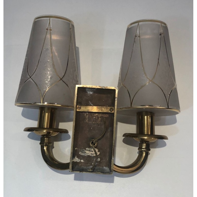Pair of Art Deco Brass Wall Lights in the Style of Perzel.