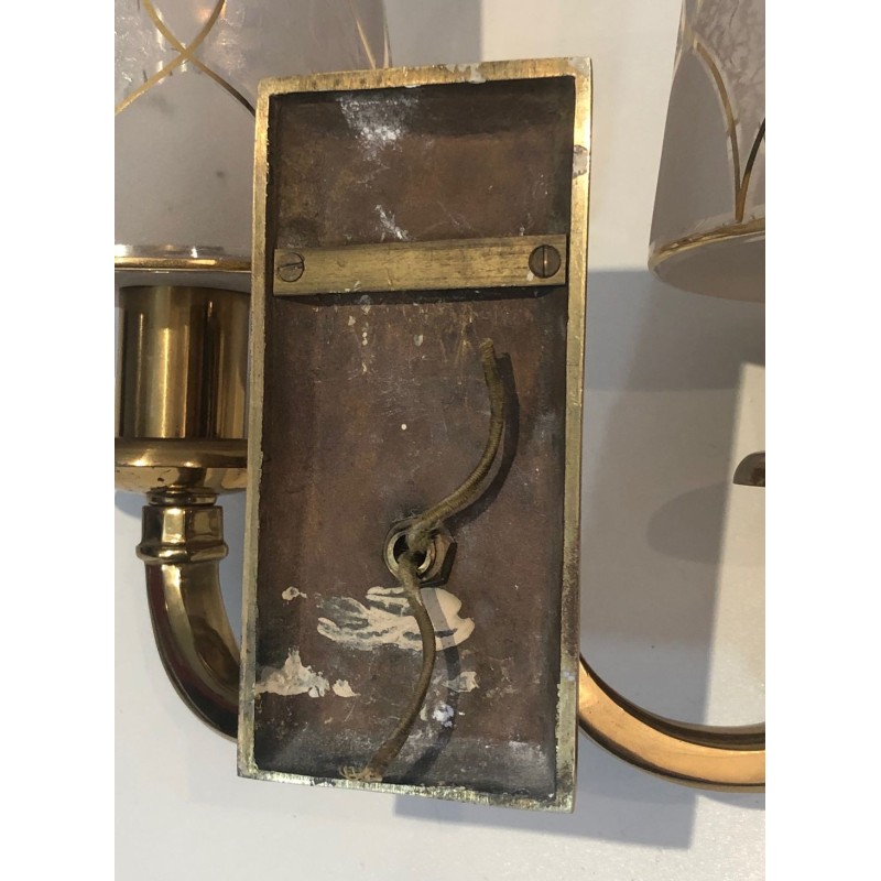 Pair of Art Deco Brass Wall Lights in the Style of Perzel.