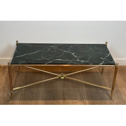 Neoclassical Brass Coffee Table with Green Marble Top by Maison Jansen, French Work, circa 1940