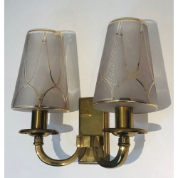 Pair of Art Deco Brass Wall Lights in the Style of Perzel.