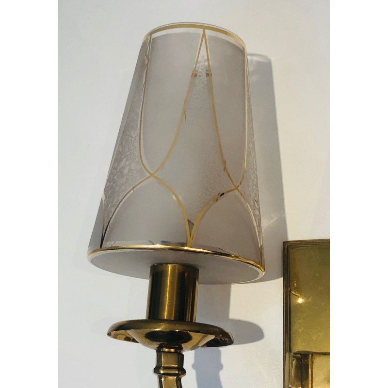Pair of Art Deco Brass Wall Lights in the Style of Perzel.