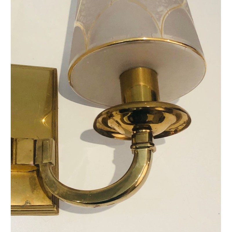 Pair of Art Deco Brass Wall Lights in the Style of Perzel.
