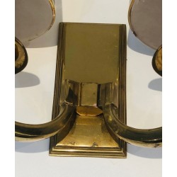 Pair of Art Deco Brass Wall Lights in the Style of Perzel.