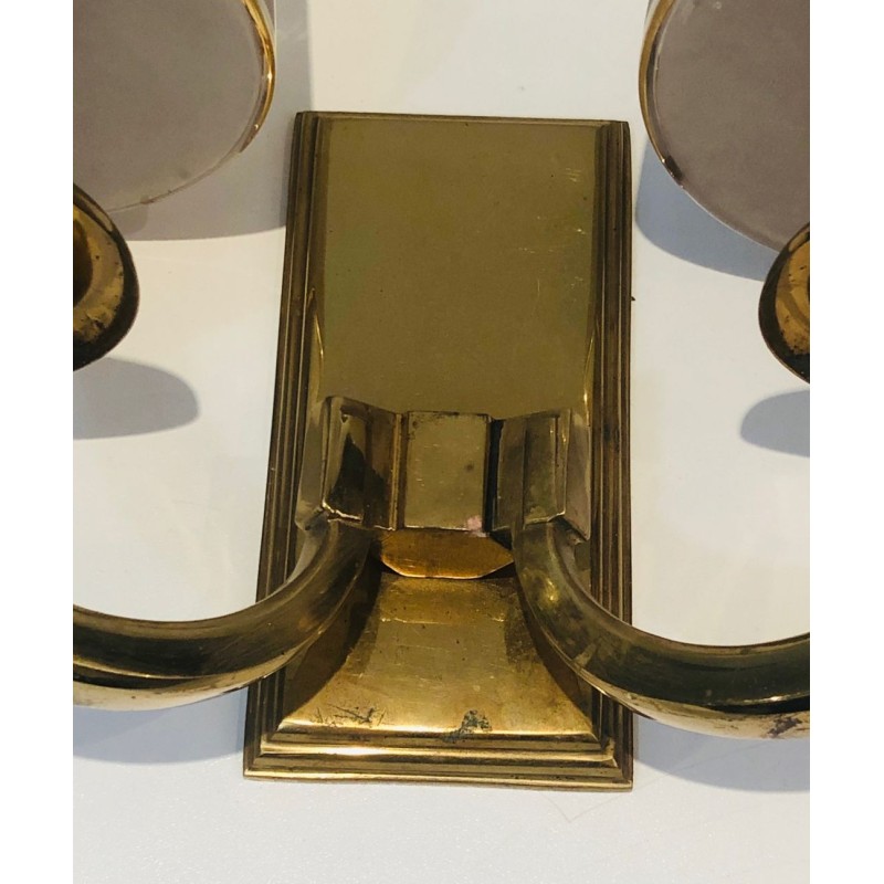 Pair of Art Deco Brass Wall Lights in the Style of Perzel.