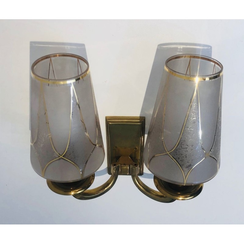 Pair of Art Deco Brass Wall Lights in the Style of Perzel.