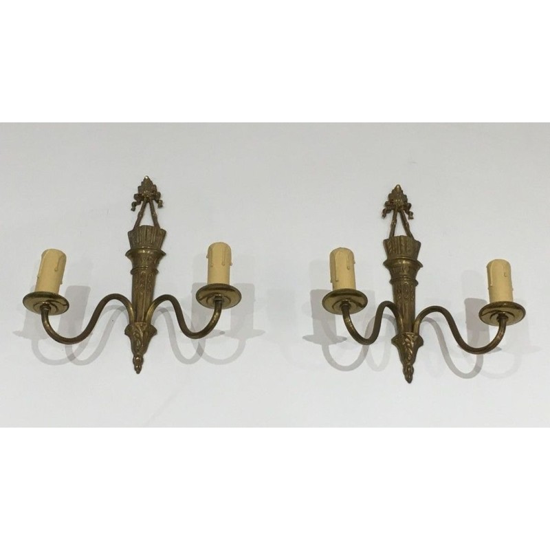 Pair Of Louis The 16th Style Bronze Wall Sconces With Quiver And Ribbons