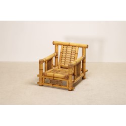 Pair of Large Bamboo Armchairs with Pierre Frey Cushions, French, circa 1970