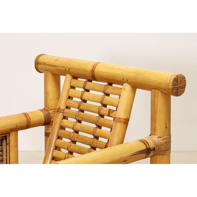 Pair of Large Bamboo Armchairs with Pierre Frey Cushions, French, circa 1970