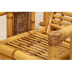 Pair of Large Bamboo Armchairs with Pierre Frey Cushions, French, circa 1970