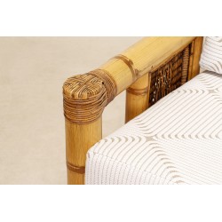Pair of Large Bamboo Armchairs with Pierre Frey Cushions, French, circa 1970