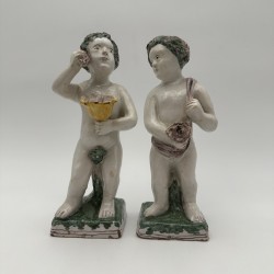 Pair of Brussels Faience Allegorical Figures of the Seasons, Late 18th - Early 19th Century.