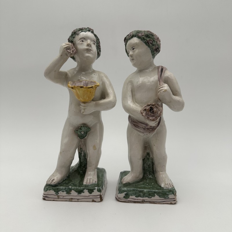 Pair of Brussels Faience Allegorical Figures of the Seasons, Late 18th - Early 19th Century.