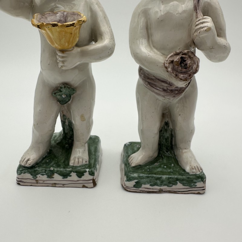 Pair of Brussels Faience Allegorical Figures of the Seasons, Late 18th - Early 19th Century.